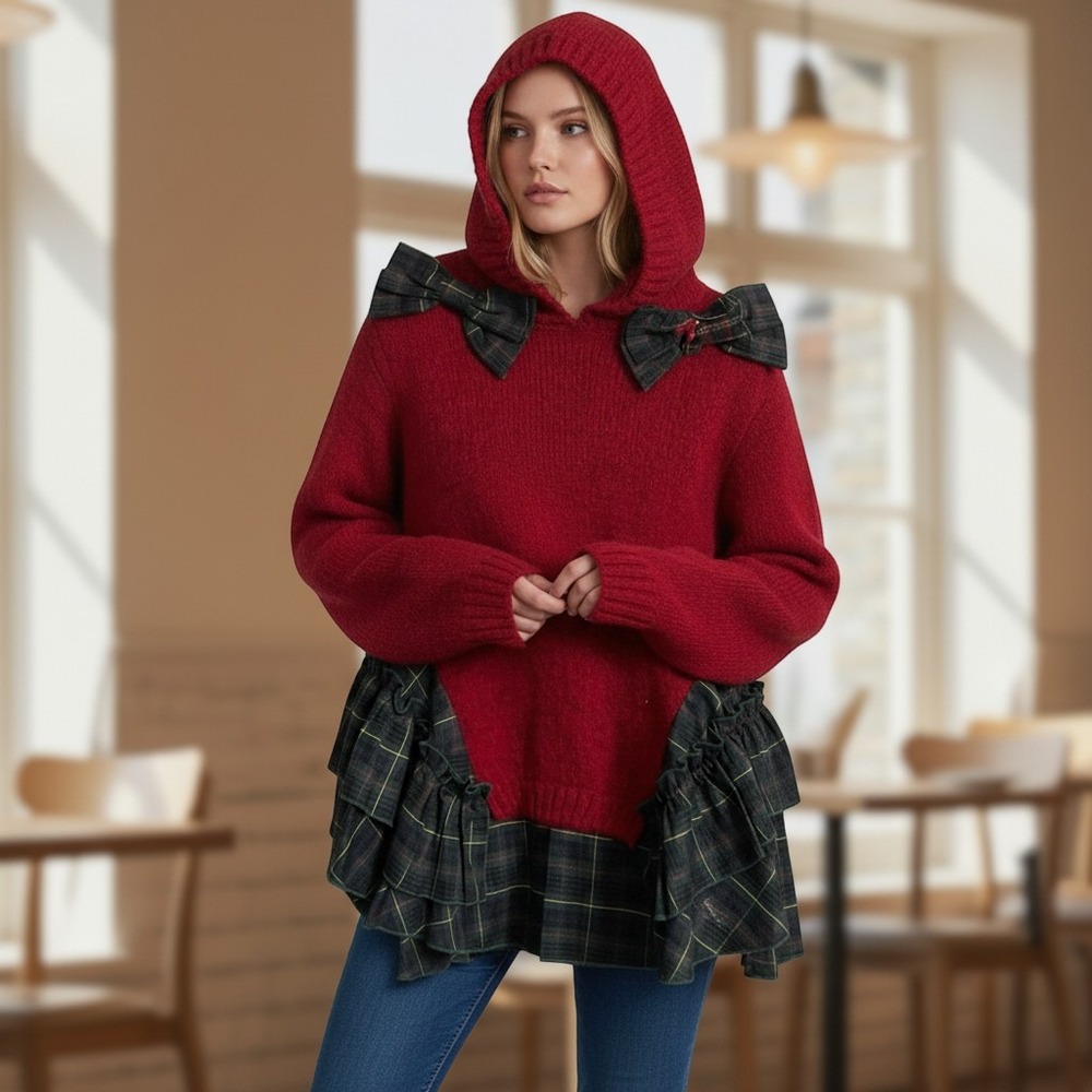 Lapin House Plaid Hooded Dress Red/ Green 7 Y 122‎ cm Bows